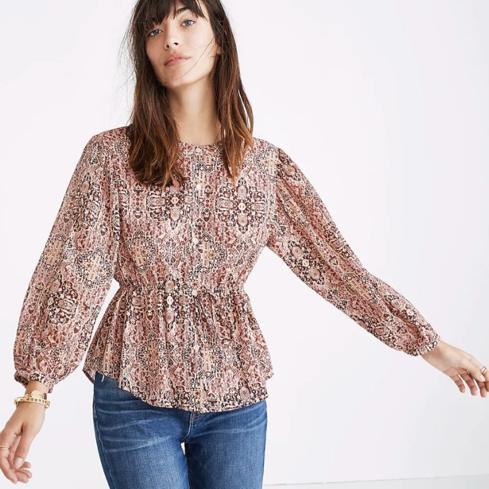 Madewll Drawstring Waist Lined Top in Mauve Kaleidoscope Print EUC Size Small